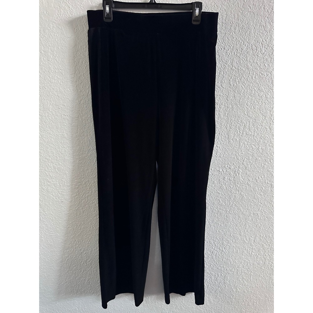 Apostrophe Stretch Black Velvet Pants Womens L 14-16 Straight Leg Pull On Pant
